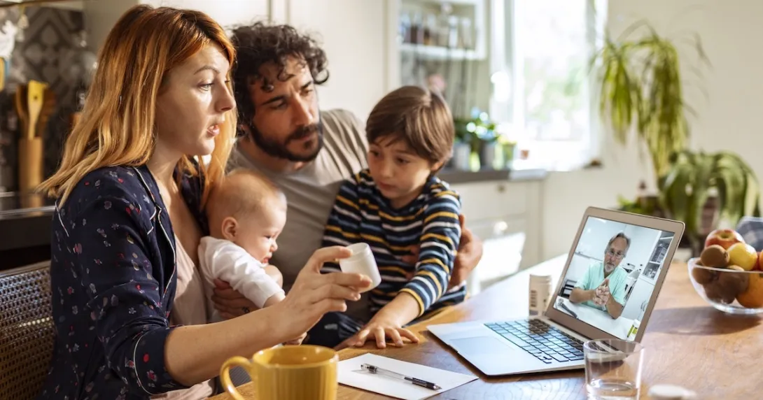Family meeting with doctor via video call