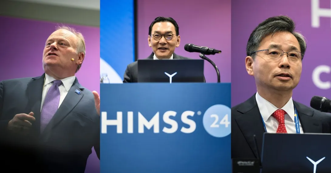 Hal Wolf of HIMSS, Samsung Medical Center's Dr Poong-Lyul Rhee, and Dr Kyung-Hwan Kim of Seoul National University Hospital