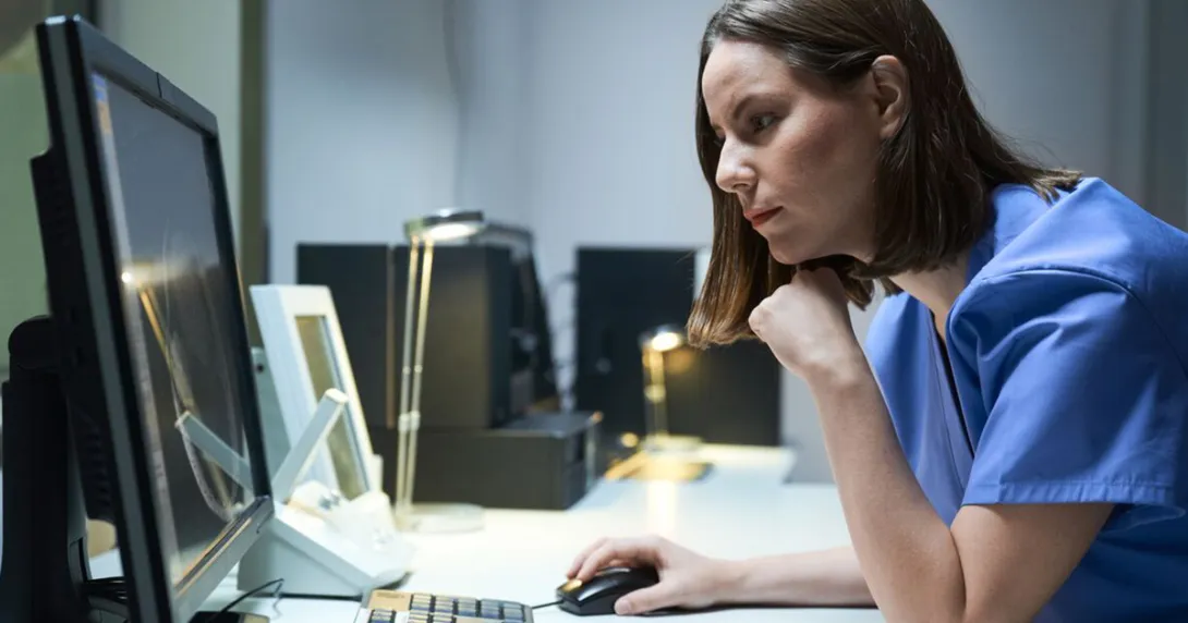 Healthcare worker using a computer