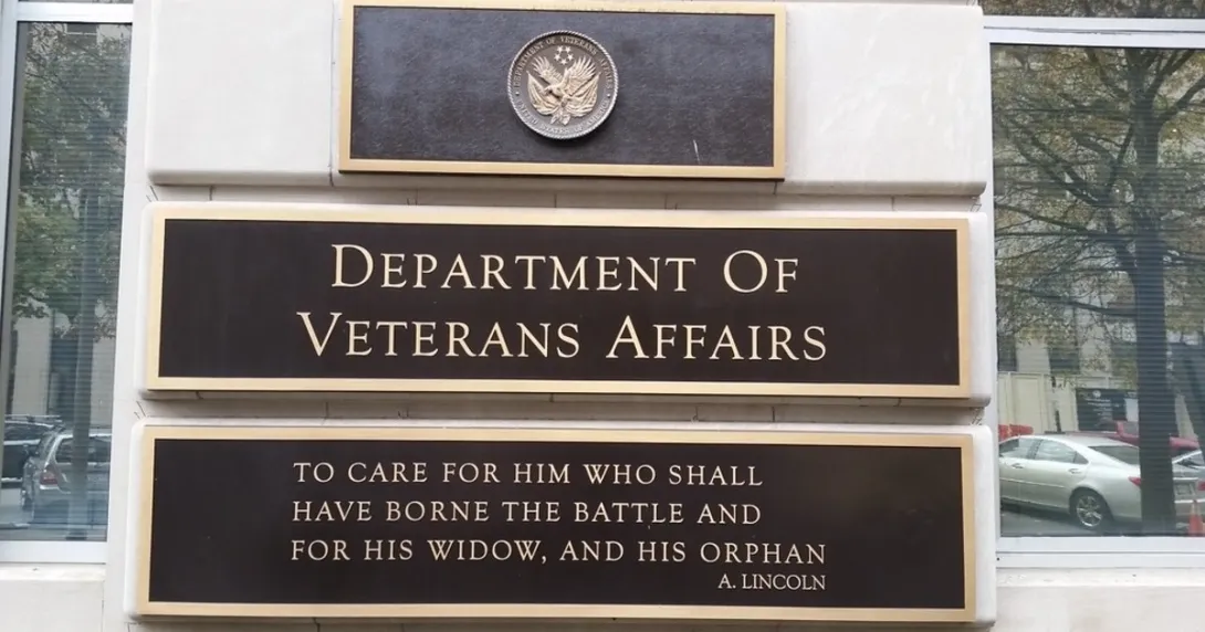 U.S. Department of Veterans Affairs nameplate on wall