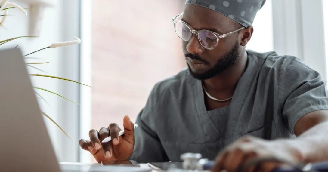 Doctor working on a computer