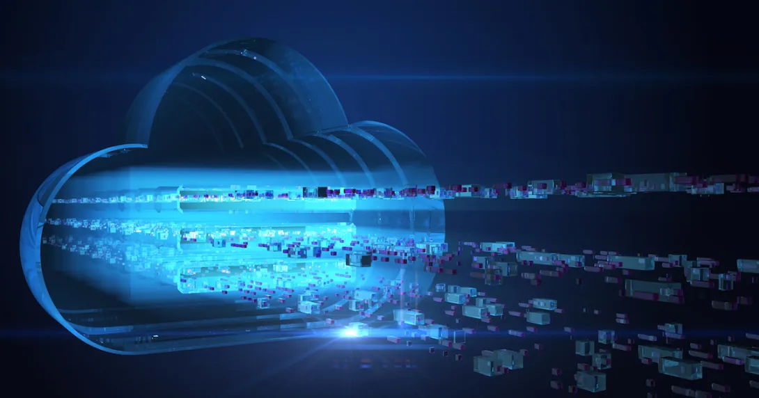 Cloud computing data streams appear in the outline of a cloud