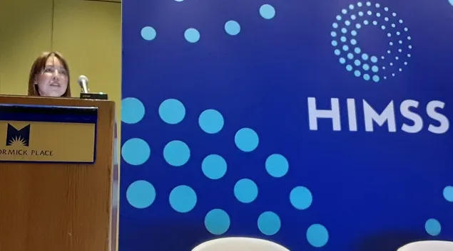 Dr. Claire DeBolt speaks about data visualization at the HIMSS23 global conference in Chicago on Wednesday.