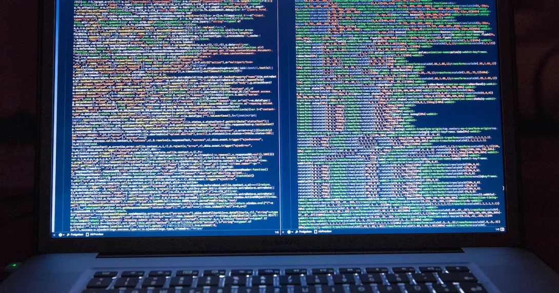 Code on two side-by-side vertical screens