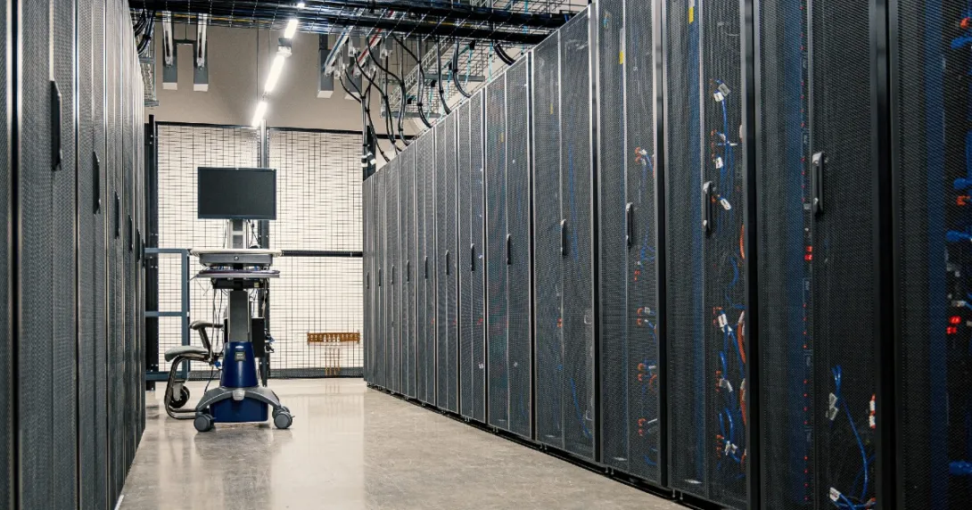 Server room with terminal on cart