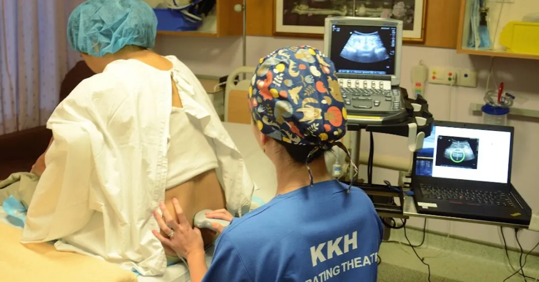 An anaesthetist demonstrating the use of uSINE on a patient